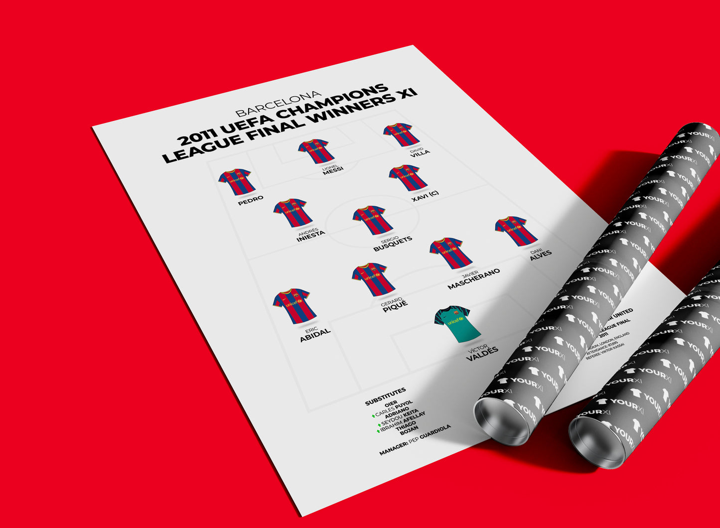 Barcelona – 2011 Champions League Final Winners XI - Unframed