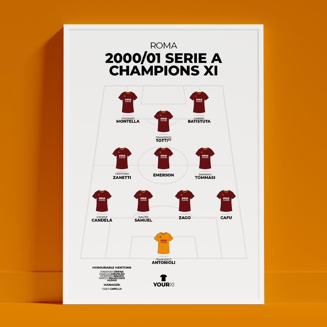 Roma – 2000/01 Serie A Champions XI - Framed