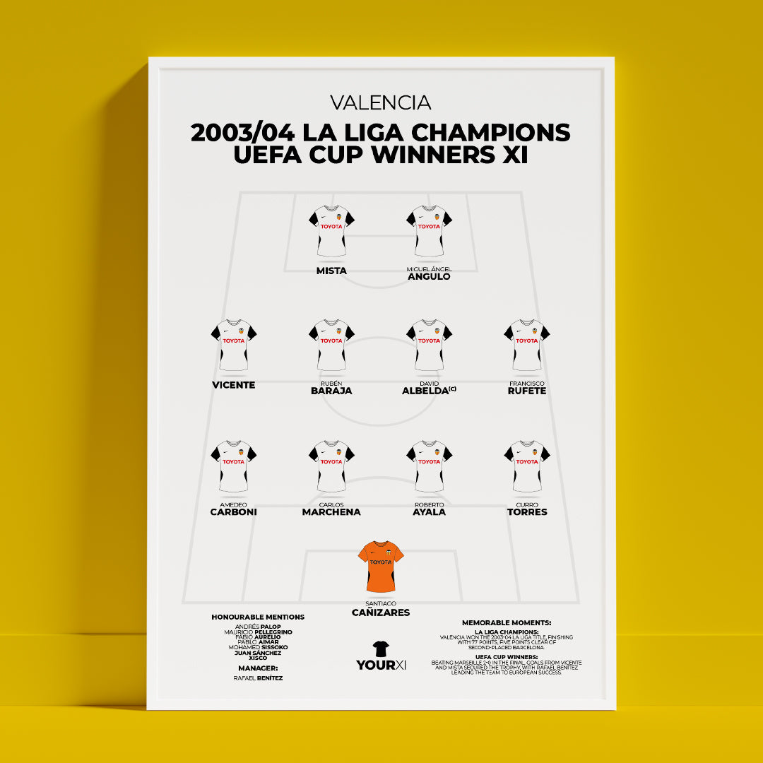 Valencia – 2003/04 La Liga & UEFA Cup Winners XI - Framed