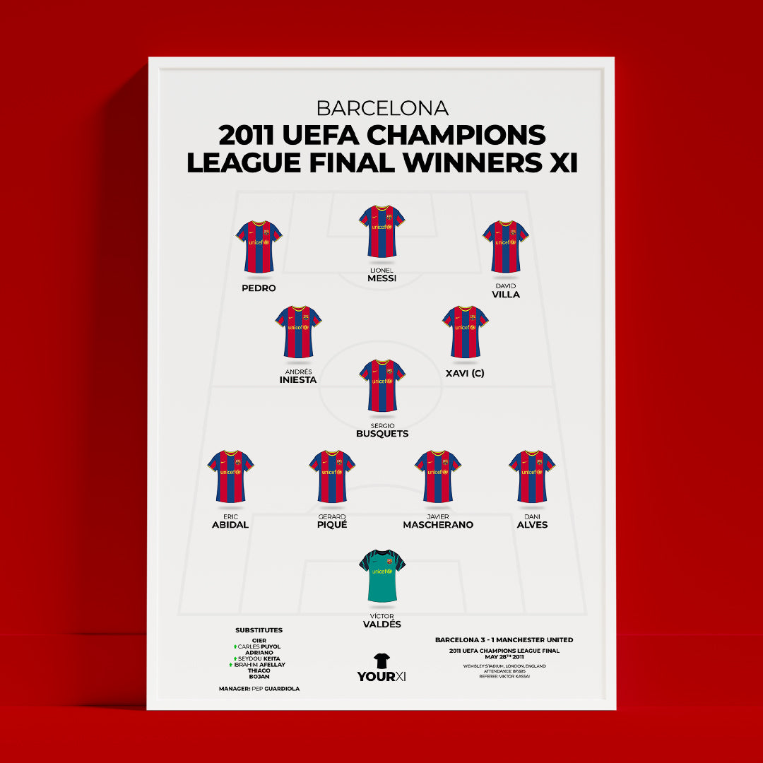 Barcelona – 2011 Champions League Final Winners XI - Framed