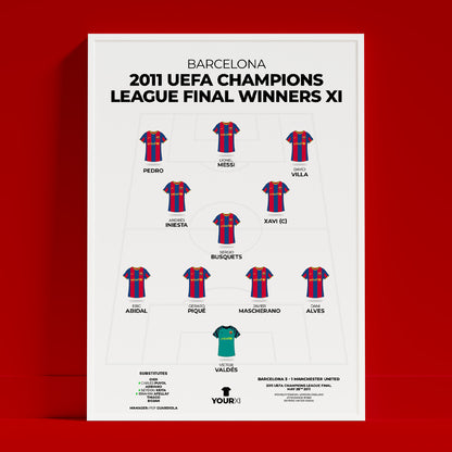 Barcelona – 2011 Champions League Final Winners XI - Framed