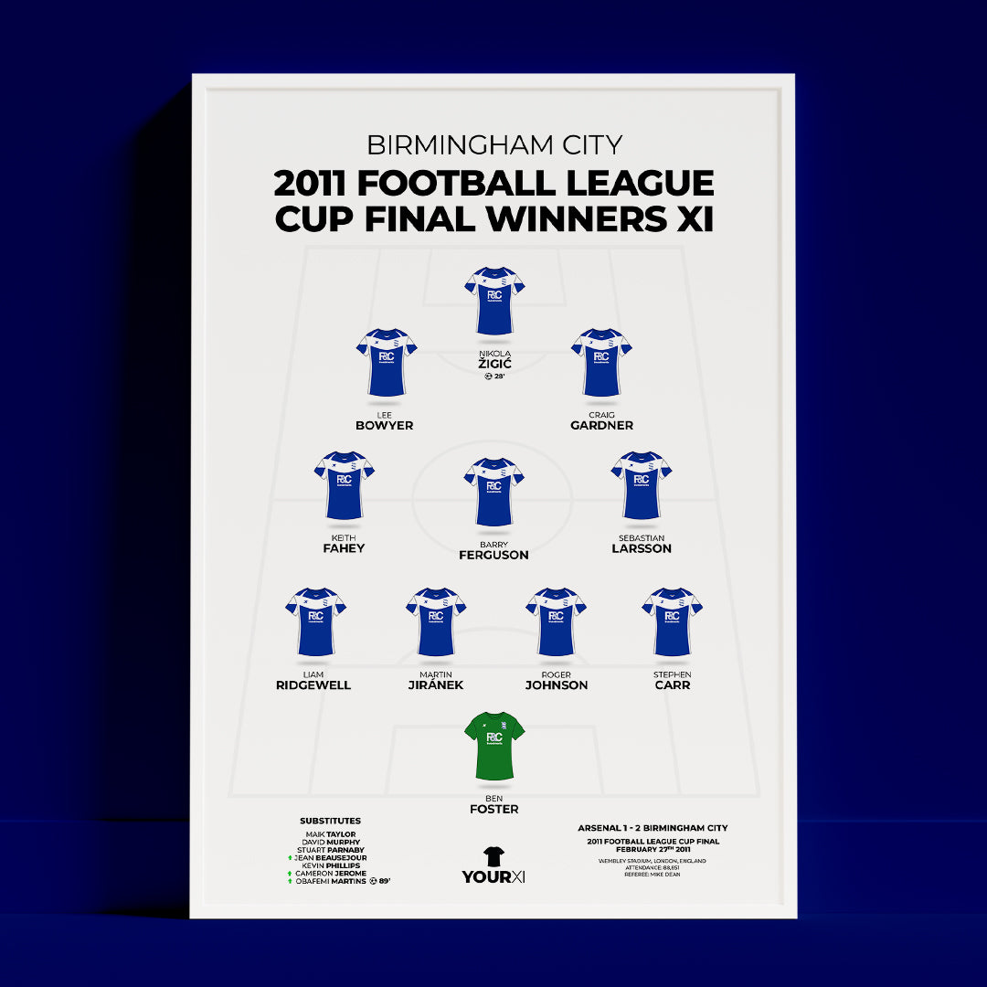 Birmingham City - 2011 Football League Cup Final Winners XI - Framed