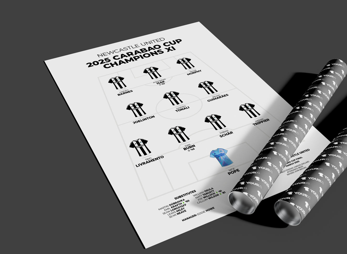 Newcastle United – 2025 Carabao Cup Champions XI - Unframed