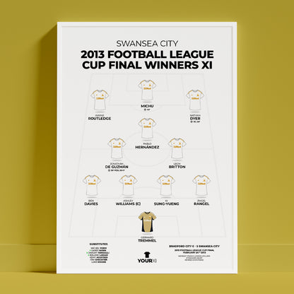 Swansea City - 2013 Football League Cup Final Winners XI - Framed