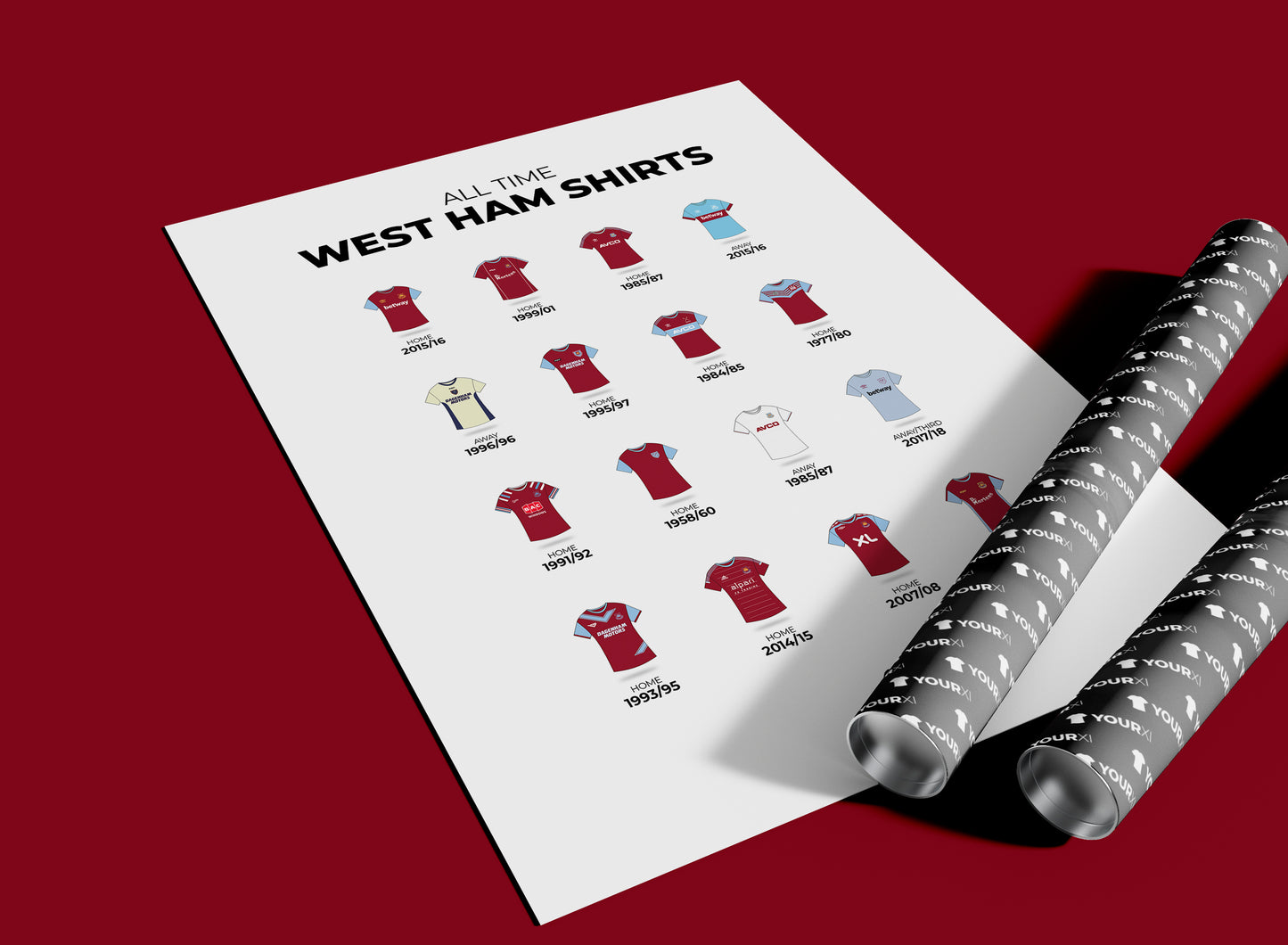 West Ham - All Time Shirts - Unframed
