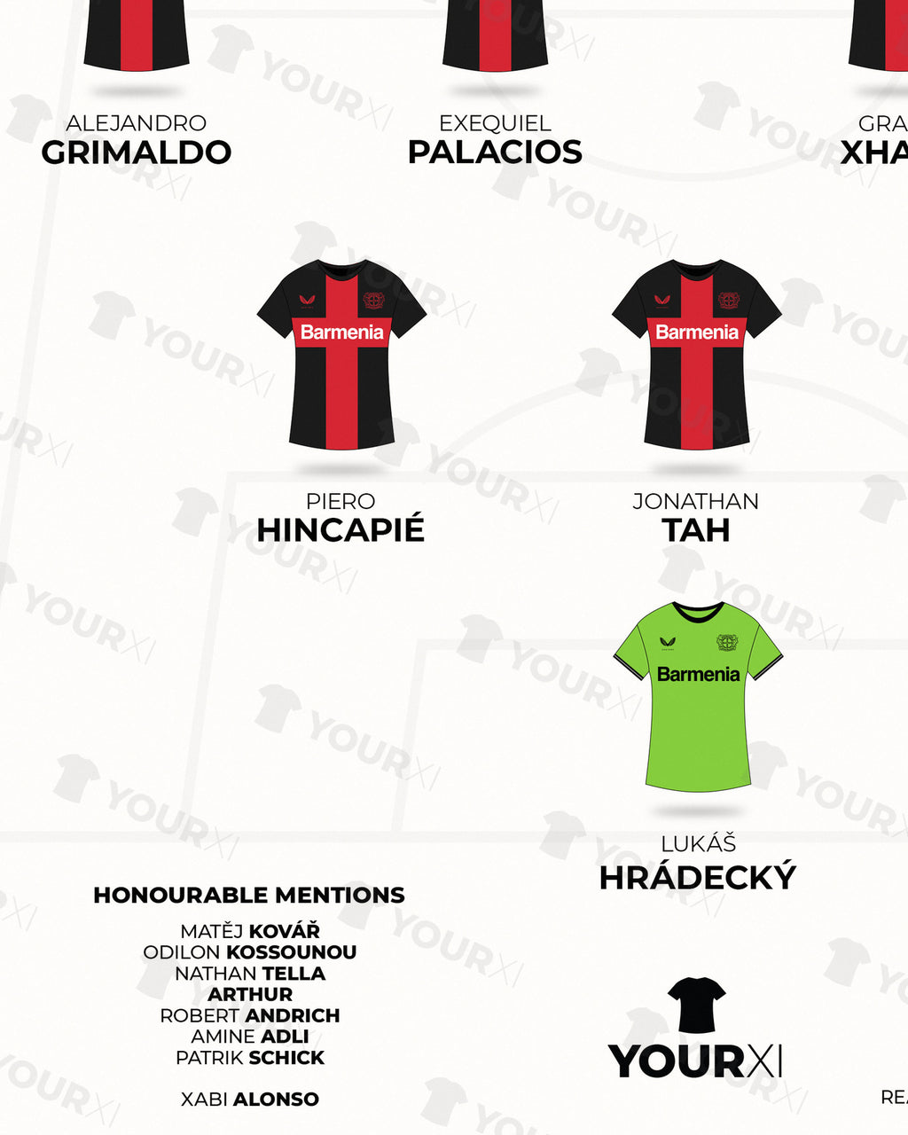 Bayer 04 Leverkusen 2023/24 Season XI framed print, close-up of the print
