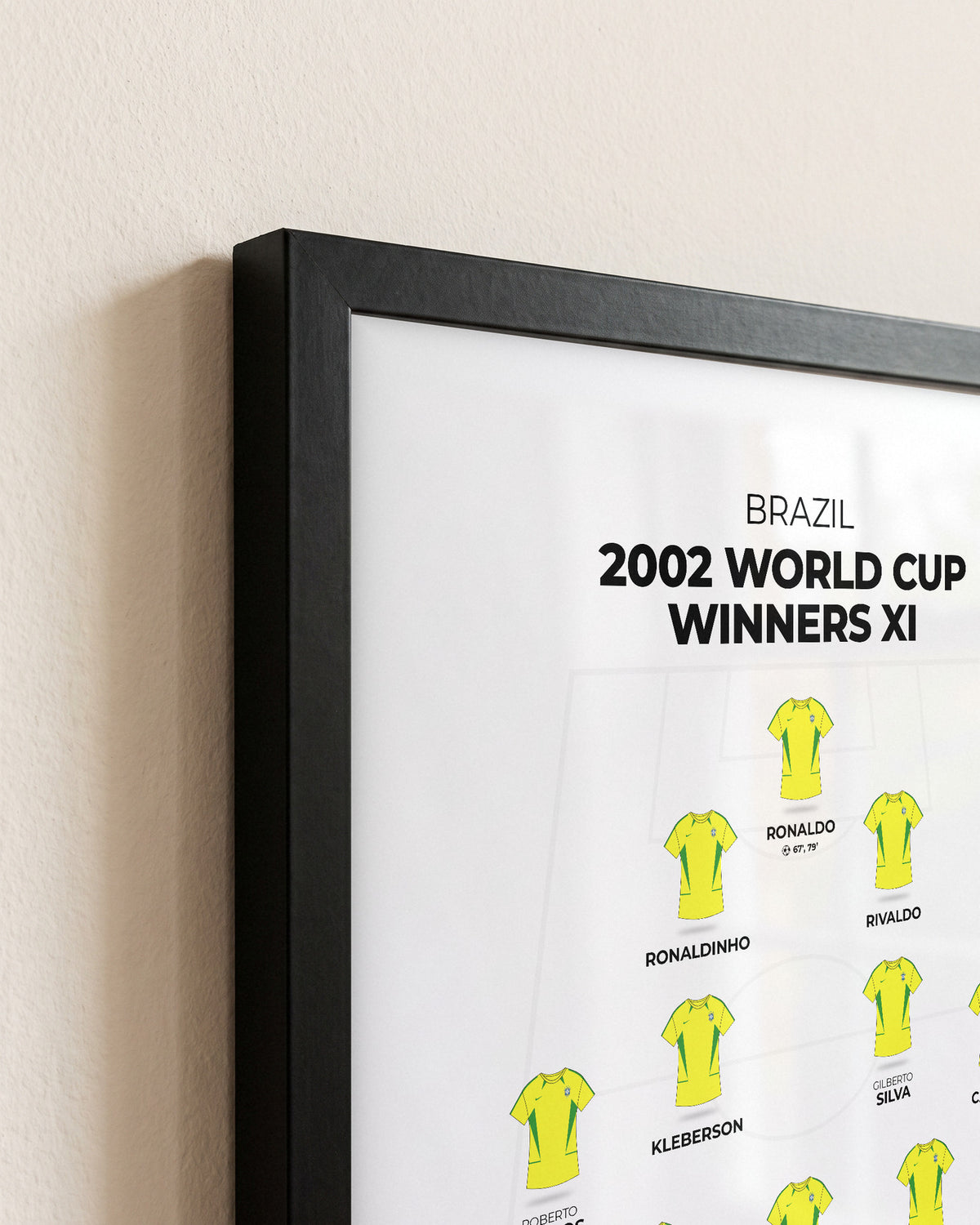 Brazil 2002 World Cup Winners XI framed print, close-up of the frame corner