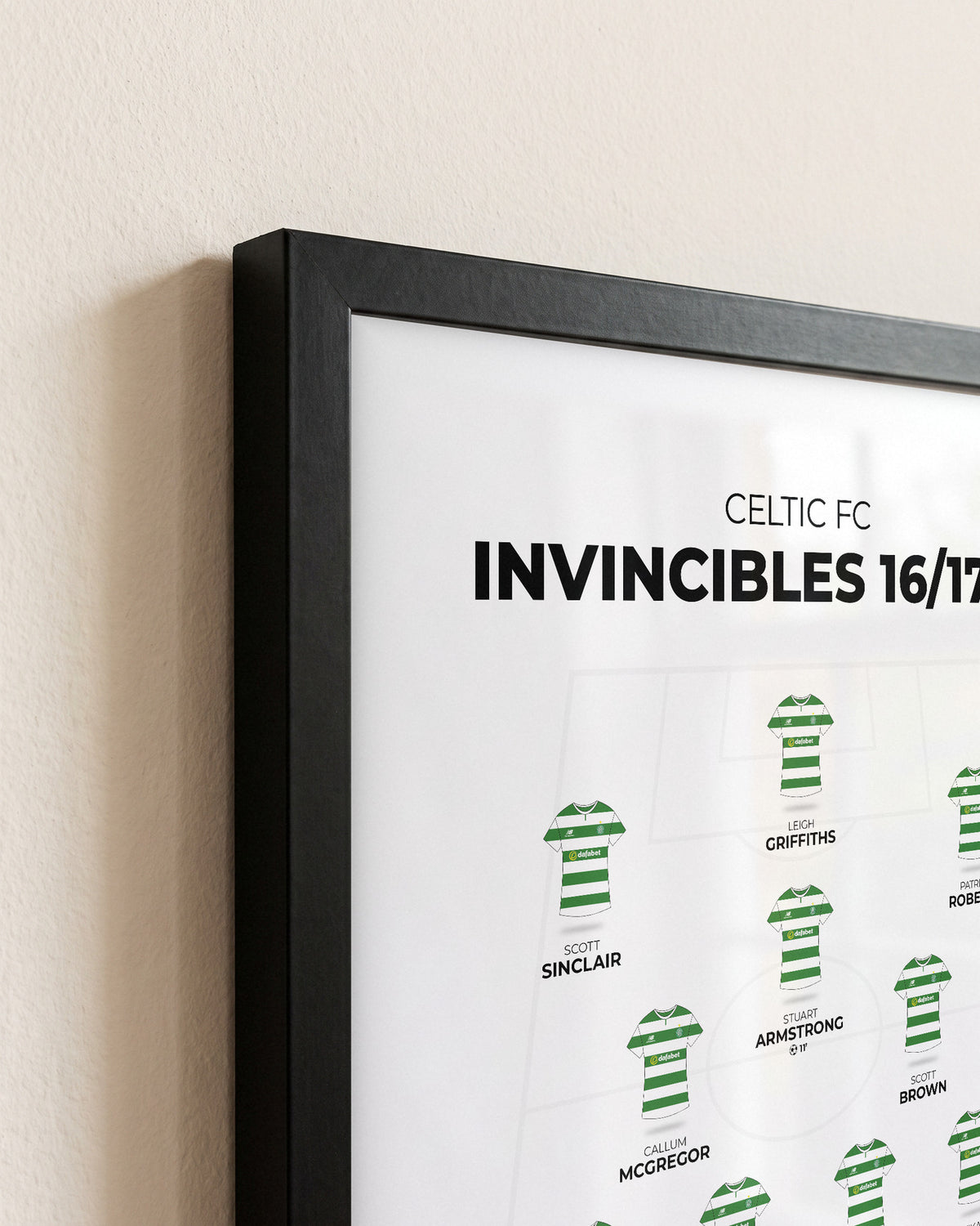 Celtic Invincibles 2016/17 XI framed print, close-up of the frame corner