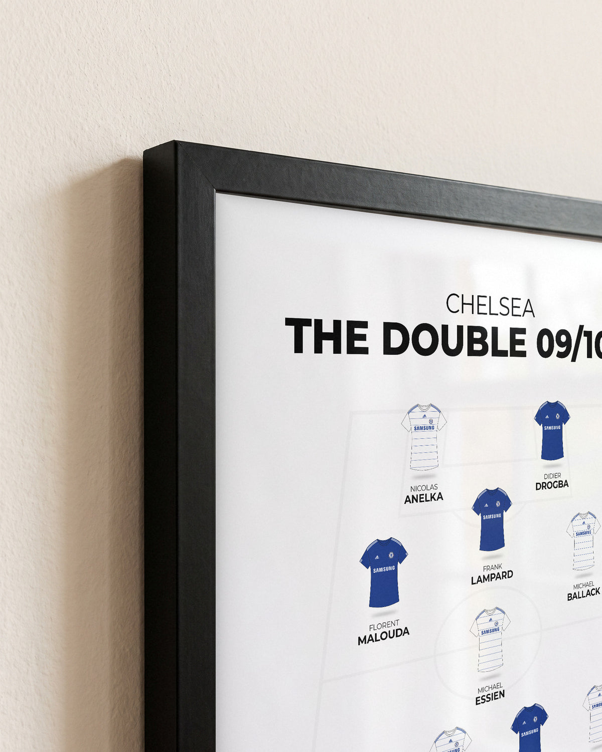 Chelsea The Double 2009/10 XI framed print, close-up of the frame corner