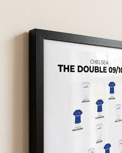 Chelsea The Double 2009/10 XI framed print, close-up of the frame corner