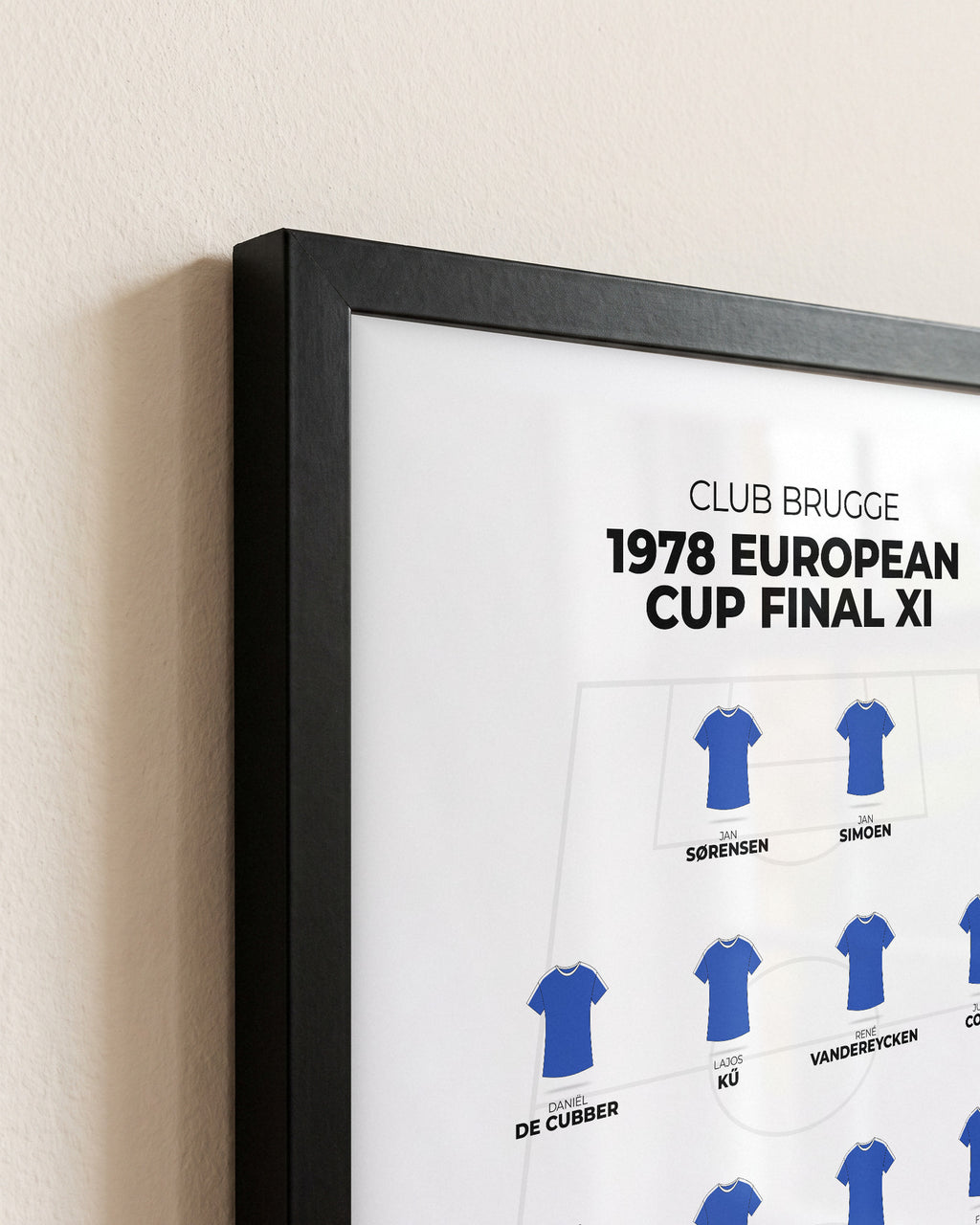 Club Brugge 1978 European Cup Final XI framed print, close-up of the frame corner