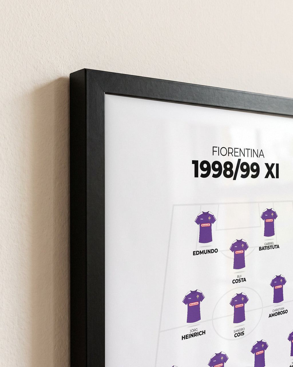 Fiorentina All-Time XI framed print, close-up of the frame corner