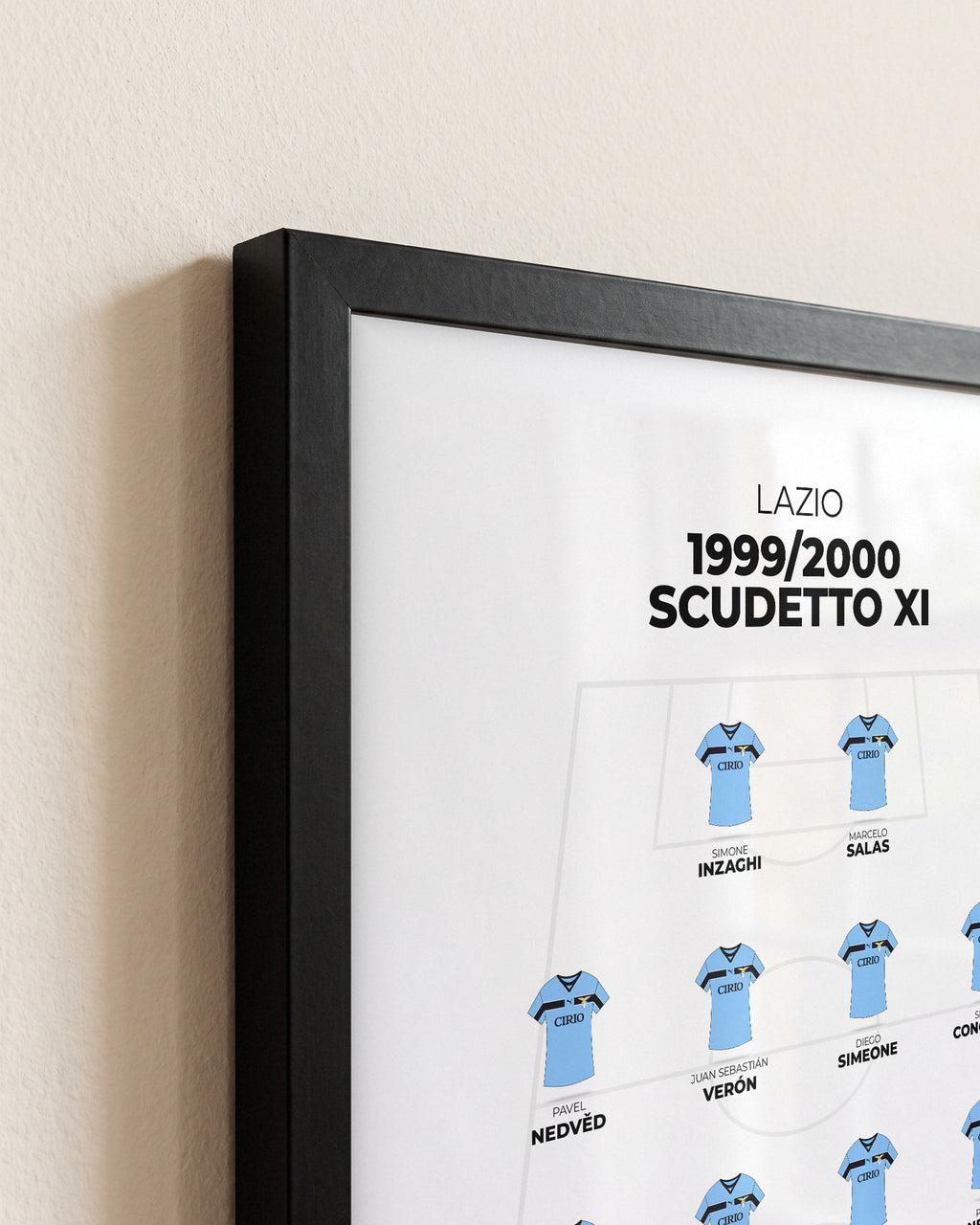 Lazio All-Time XI framed print, close-up of the frame corner