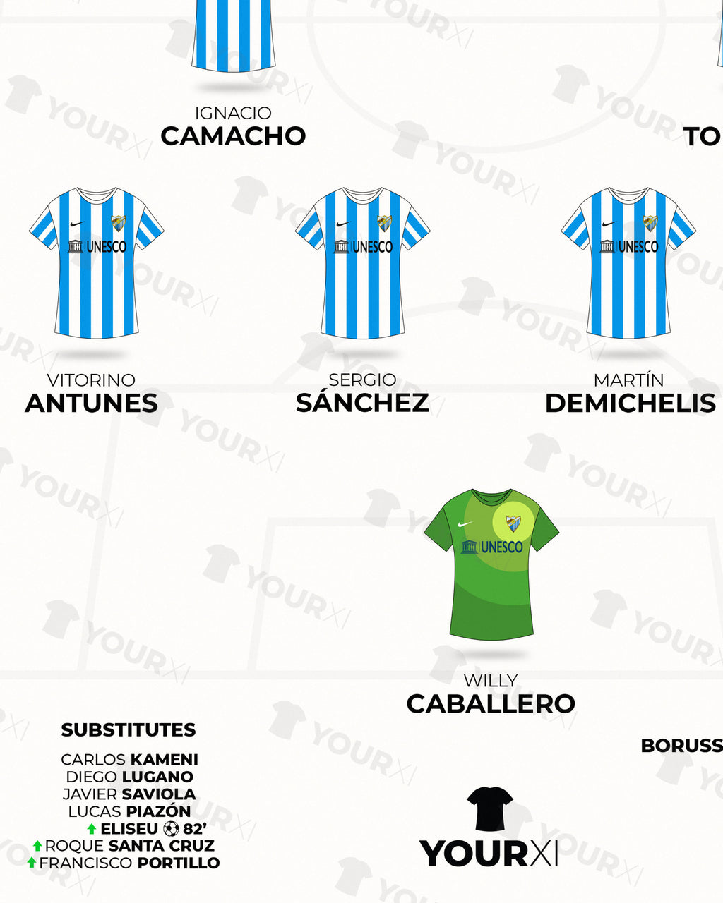 Málaga CF Champions League 2012/13 XI framed print, close-up of the print