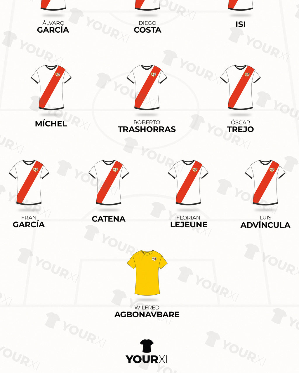 Rayo Vallecano All Time XI framed print, close-up of the print