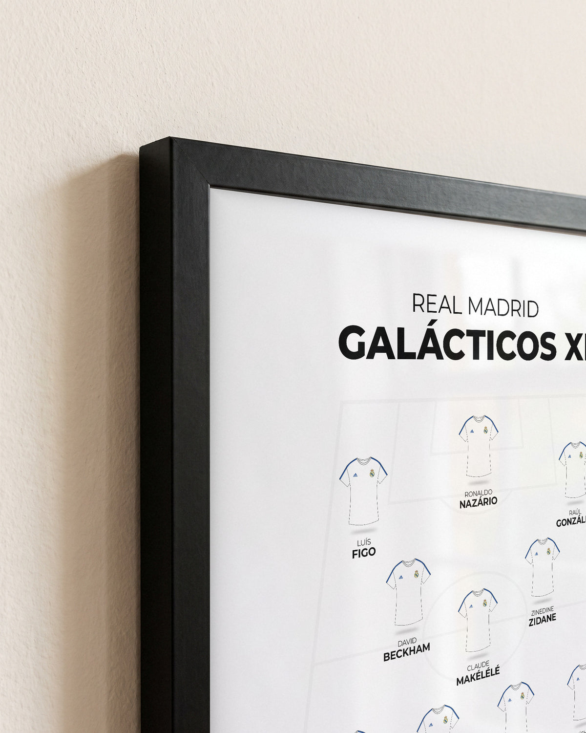 Real Madrid Galácticos XI framed print, close-up of the frame corner