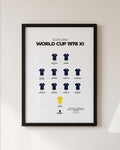 Scotland World Cup 1978 XI framed print, black frame on a wall