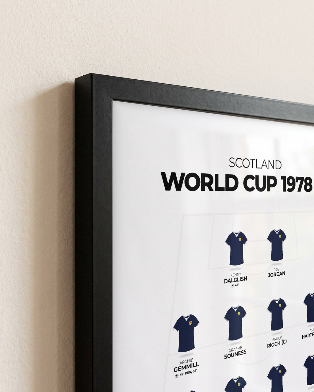 Scotland World Cup 1978 XI framed print, close-up of the frame corner