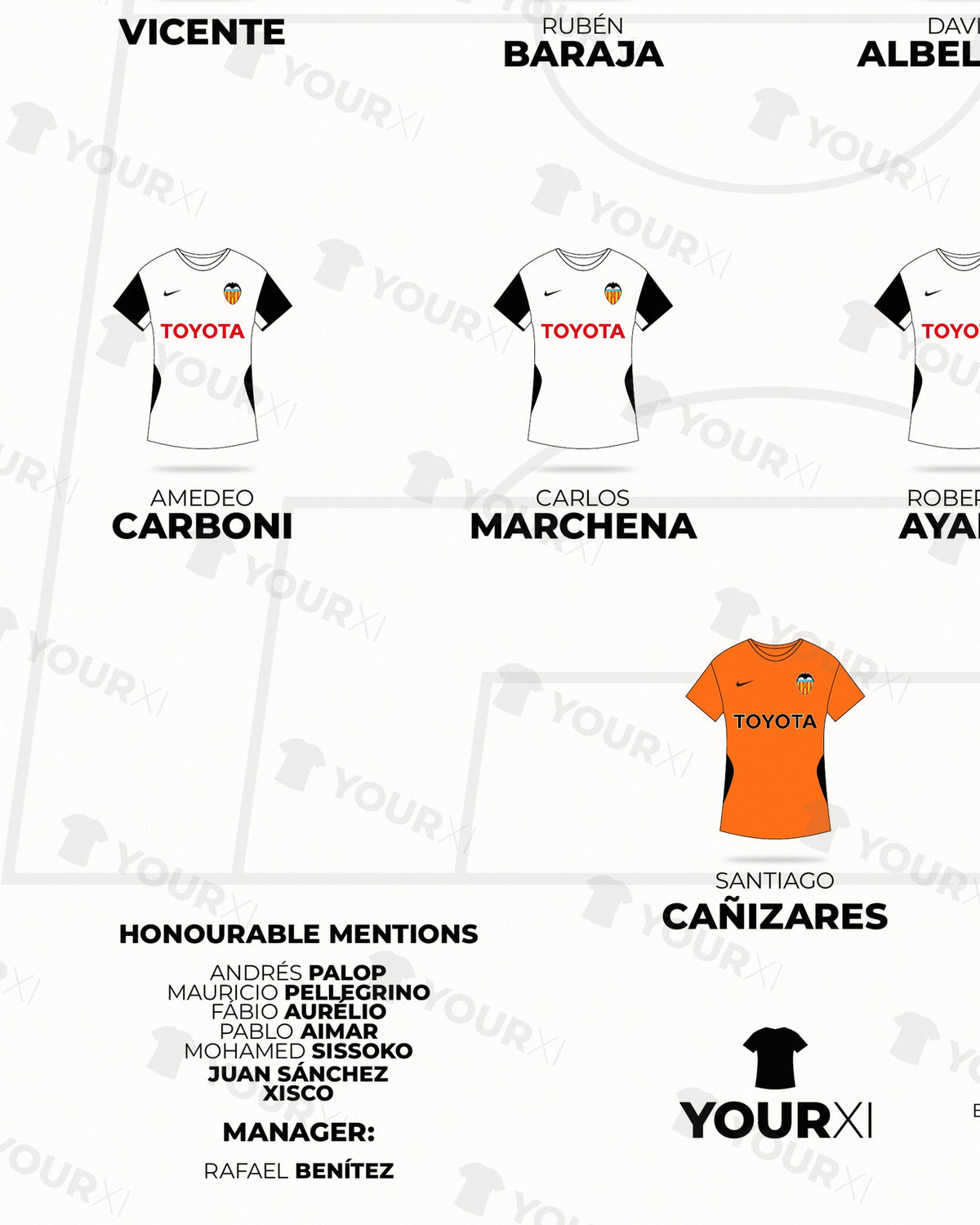 Valencia 2003/04 La Liga and UEFA Cup Winners XI framed print, close-up of the print