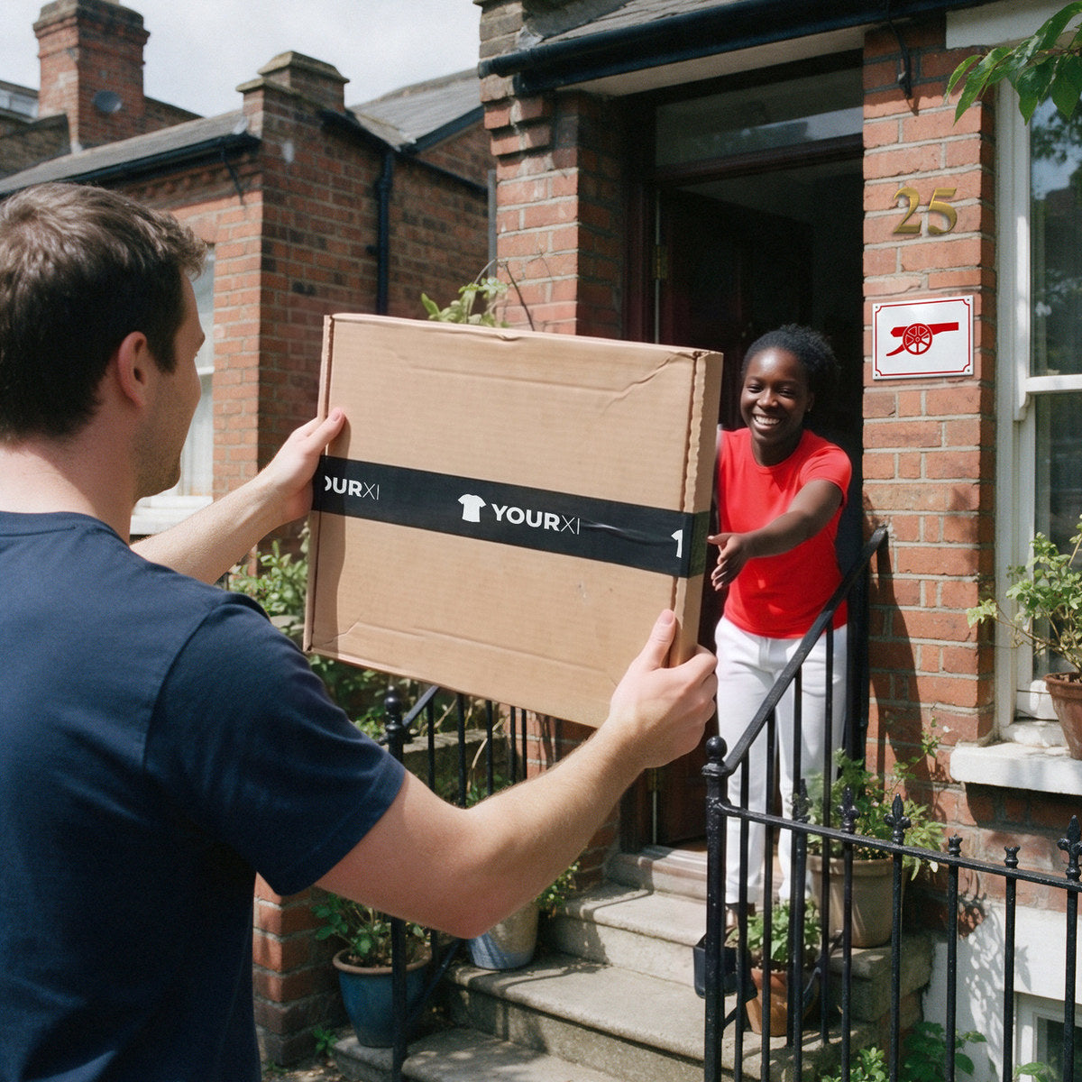 A YourXI parcel arriving at the door of number 25